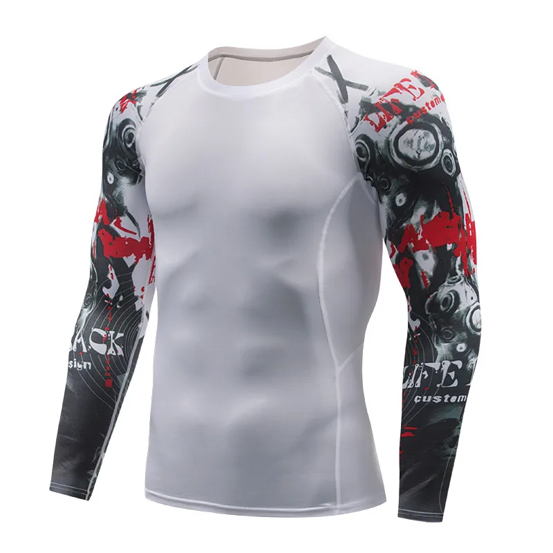 Мужские компрессионные рубашки 3D подростковые Трикотажные изделия с волком с длинным рукавом для велоспорта фитнеса мужские спортивные базовые слои ММА колготки Джерси брендовая одежда - Цвет: 126