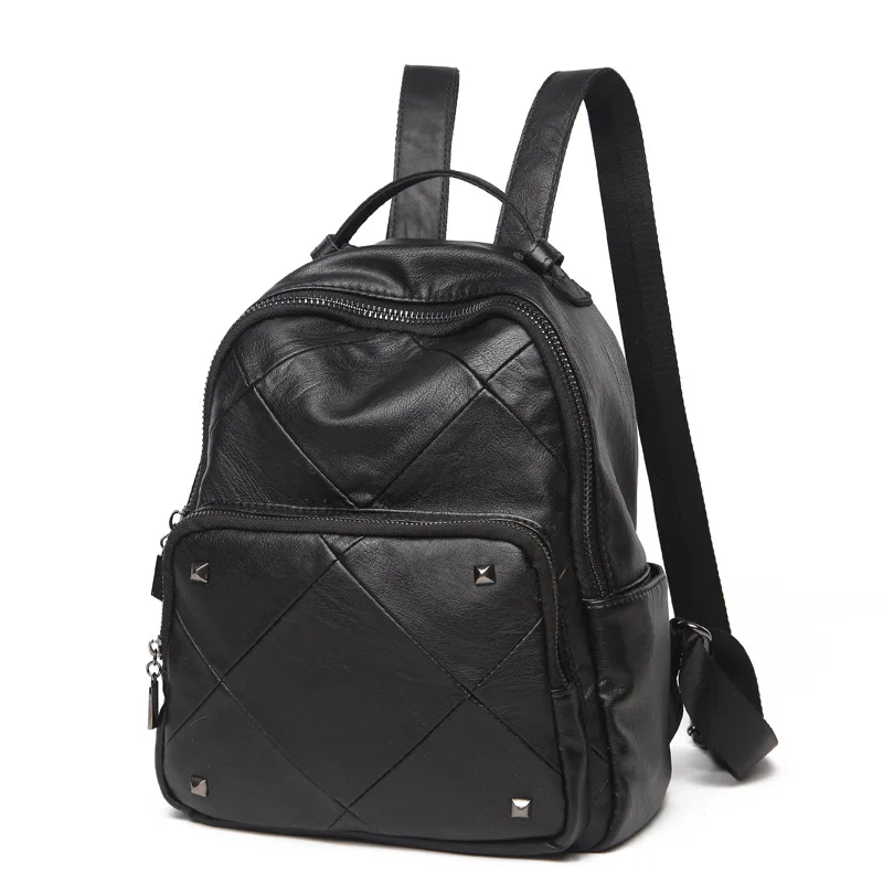 

New European and American fashion Genuine leather women backpack stitching soft leather large-capacity women's travel bag