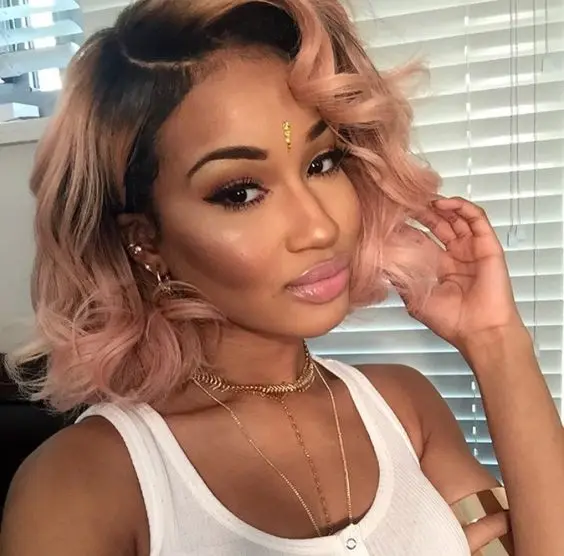 Short Sexy Curly Glueless Wigs Ombre Blackdark Pink Lace Front