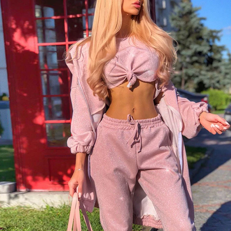 

2 Piece Set Women Sexy Bright Silk Shiny Crop Top And Pants Two Piece Set Women Outfits Off Shoulder Clothes Women Pants Set