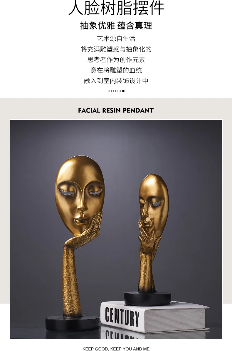 Creative Resin Hand-held Mask Abstract Character Decoration Living Room Wine Cabinet Art Model Desktop Home Decor