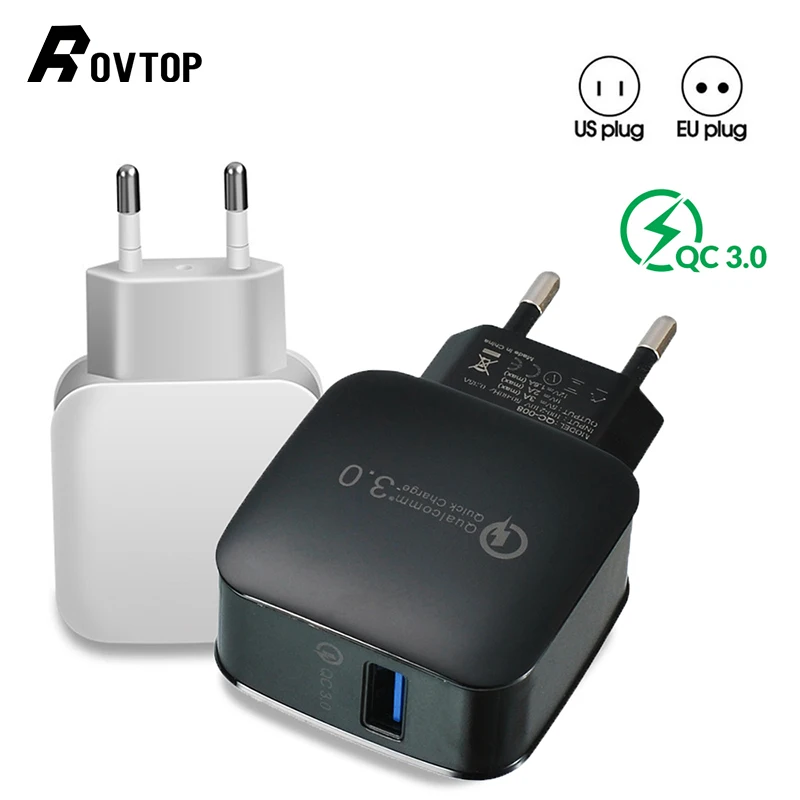 

Rovtop 18W Quick Charge QC3.0 Fast Mobile Phone Charger EU / US Plug Wall USB Charger Adapter for iPhone Samsung Xiaomi Huawei