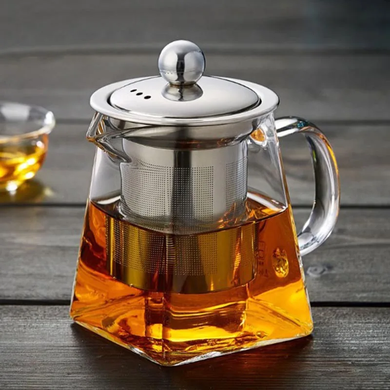 

Glass Teapot High Boron Silicon Fair Pot Stainless Steel Tea Pot With Filter Net Heat-resistant Glass Kettle Square Small Teapot