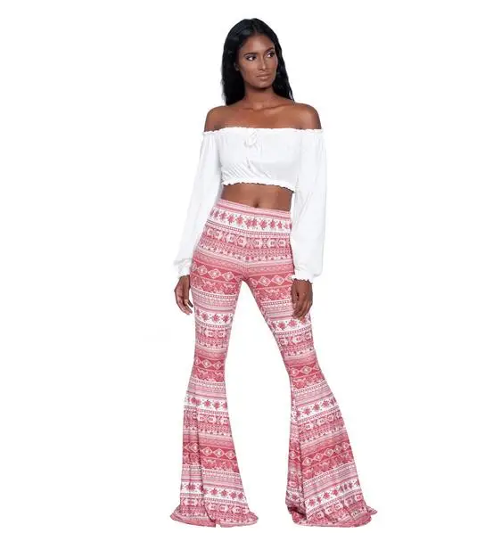 2018 boho расклешенные брюки формальные женские с эластичной резинкой на талии в