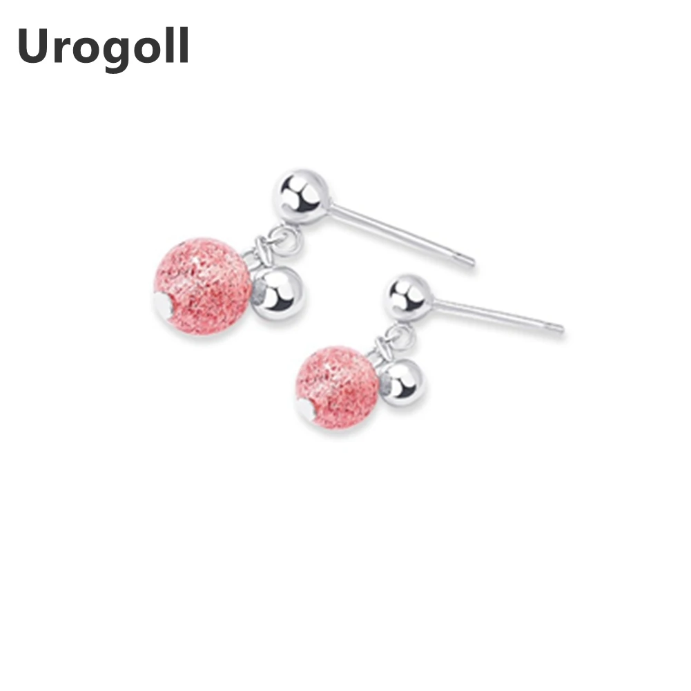 Genuine S925 Sterling Silver Classic Strawberry quartz Stud Earrings
