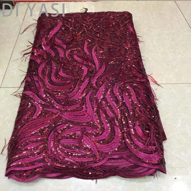 

2018 Latest handmade lace feather fabric French Nigerian Laces Fabric High Quality Tulle African Laces Fabric Wedding 5 yards