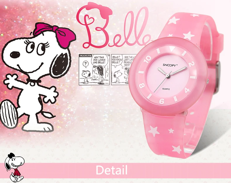 Snoopy детские женские часы детские светящиеся часы классные милые кварцевые наручные часы для девочек спортивные водонепроницаемые часы
