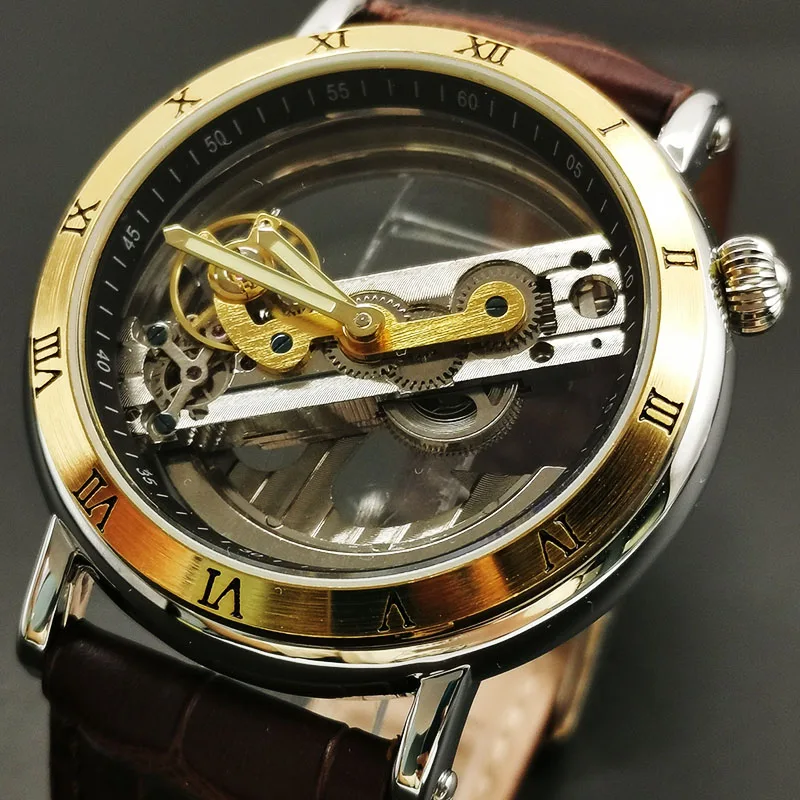 

Steampunk Hand Wind Double Side Transparent Tourbillion Silver Case Mechanical Men's Skeleton Clock Creative Mechanical Watch