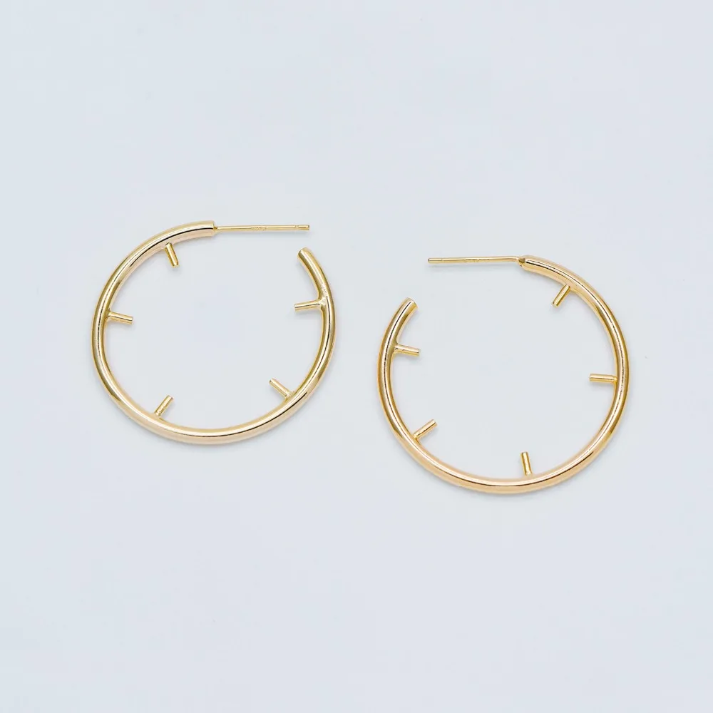 

10pcs Gold plated Brass Earring Posts 31mm, Geometric Circle Stud Earring, Can Add Pearls/ Gemstones (GB-522)