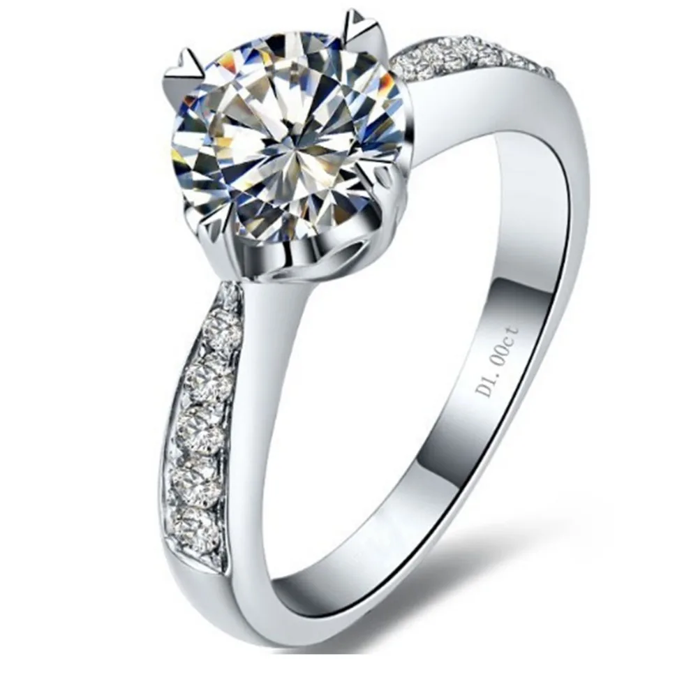 0.6CT Vintage Pure White Gold 18K Simulate Diamond Jewelry Female Ring Au750 Gold Quality