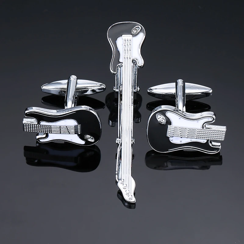 

Luxury high quality Guitar Pattern Cufflinks Tie Clip Set Mens Accessories Fashion Cuff links Business Gift Brand Jewelry