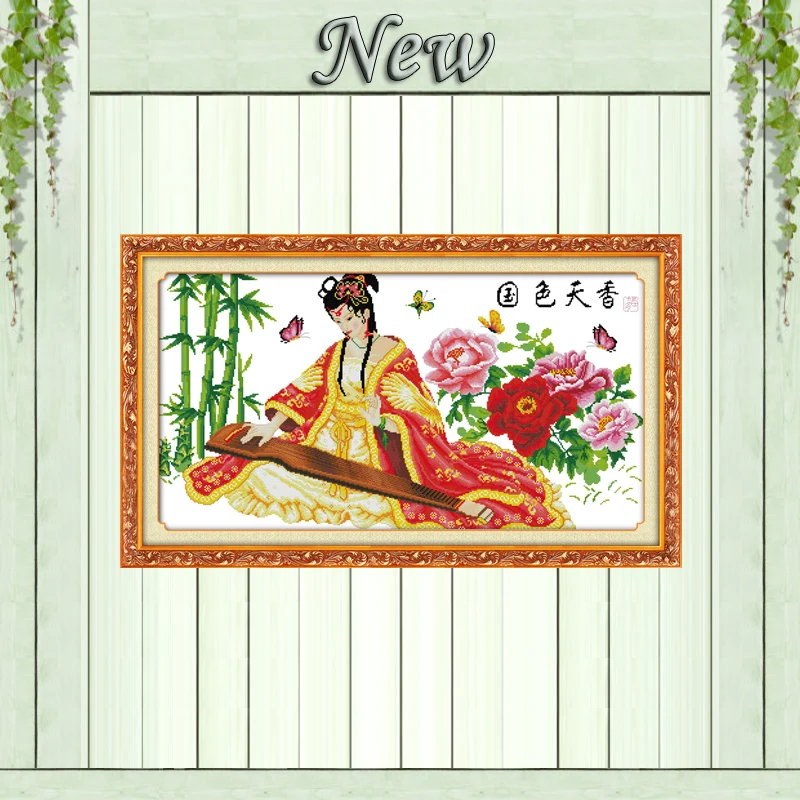 

Playing Lyre beauty girl decor painting counted print on canvas DMC 14CT 11CT chinese Cross Stitch Needlework Set Embroider kits