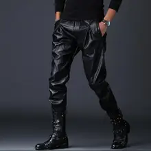 Кожаные Брюки мужские свободные ноги брюки тонкий мотоцикл Локомотив pu кожаные брюки мужские не-мейнстрим большой локомотив leathe