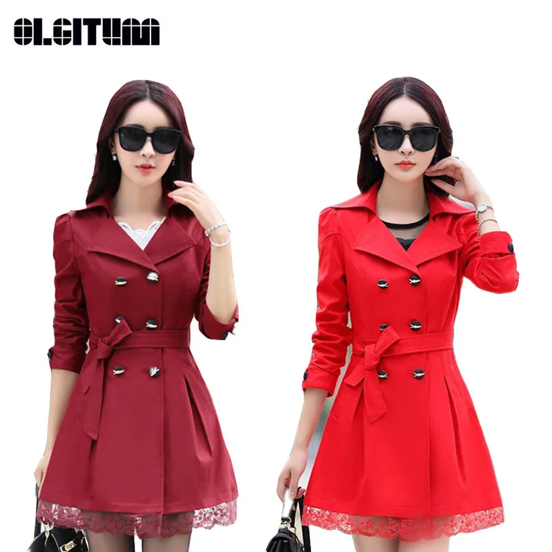 Prix Femmes Trench Coat 2018 grande taille dentelle mince double boutonnage manteau femmes hiver vêtements de sortie 5 couleurs TR004