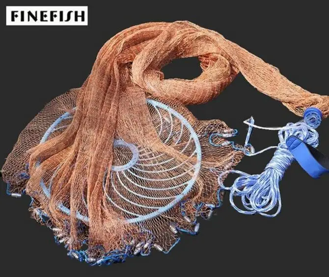 

Finefish catch fishing net USA cast nets with frisbee easy to throw multifilament line small mesh folding fly gill network