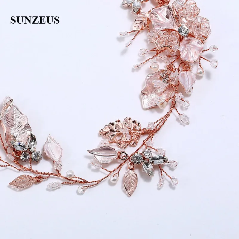 Цветок из розового золота листья Свадебная повязка на голову жемчуг Кристаллы Свадебные аксессуары для волос недавно SHA57