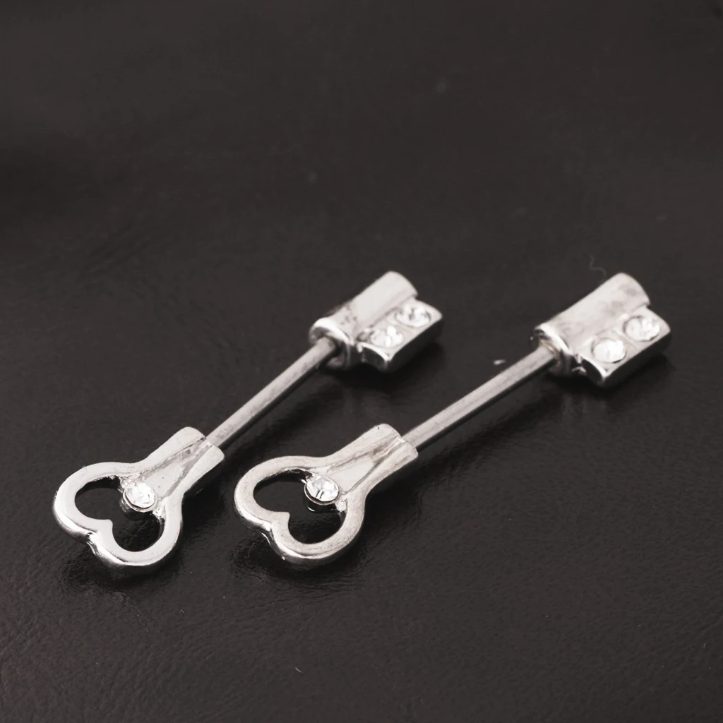 

1 Pair Crystal Heart Key Design Nipple Bar Ring Stainless Steel Body Piercing Jewelry
