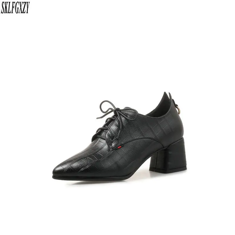 

SKLFGXZY Spring new fashion leather women shoes 100% leather 5cm high heel British style leather women shoes size 34-40