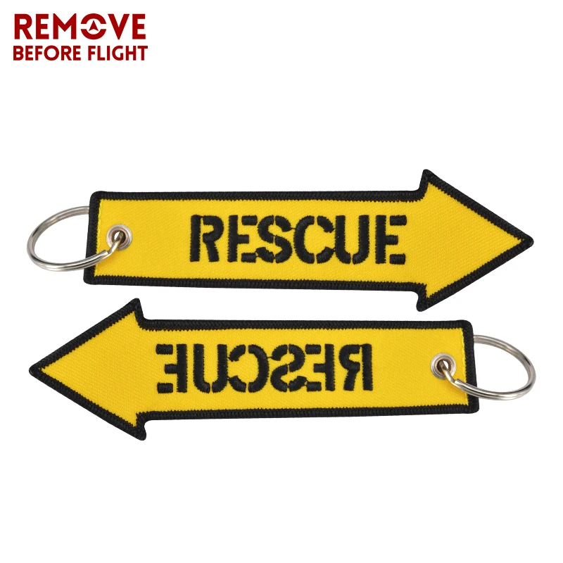 Remove Before Flight Rescue Key Chain for Cars Key Tag Cool Yellow Arrow Shaped Embroidery Key Fob OEM Keychain for Motorcycles (10)