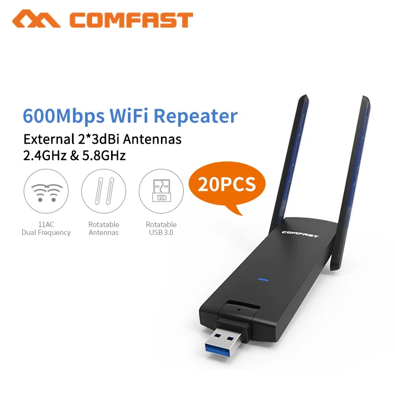 20 шт. USB WiFi усилитель Универсальный Repitidor Wi-Fi адаптер 2 Amplificador 600 Мбит/с Extende усиления сигнала беспроводные маршрутизаторы