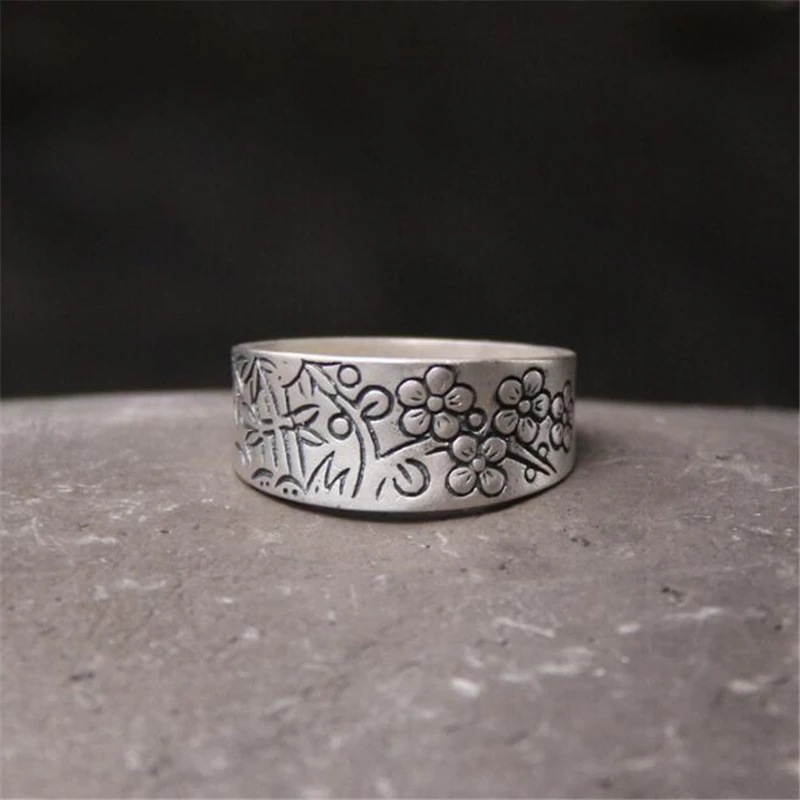 

Pure 990 Sterling Silver Rings Flower Pattern New Fashion 100% S990 Solid Sterling Silver Ring for Women Men Jewelry