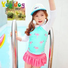 Новая девушка Двойка купальный костюм Детская с высоким воротом и длинными рукавами Купальник девочек сладкий юбка наружное пляжный костюм