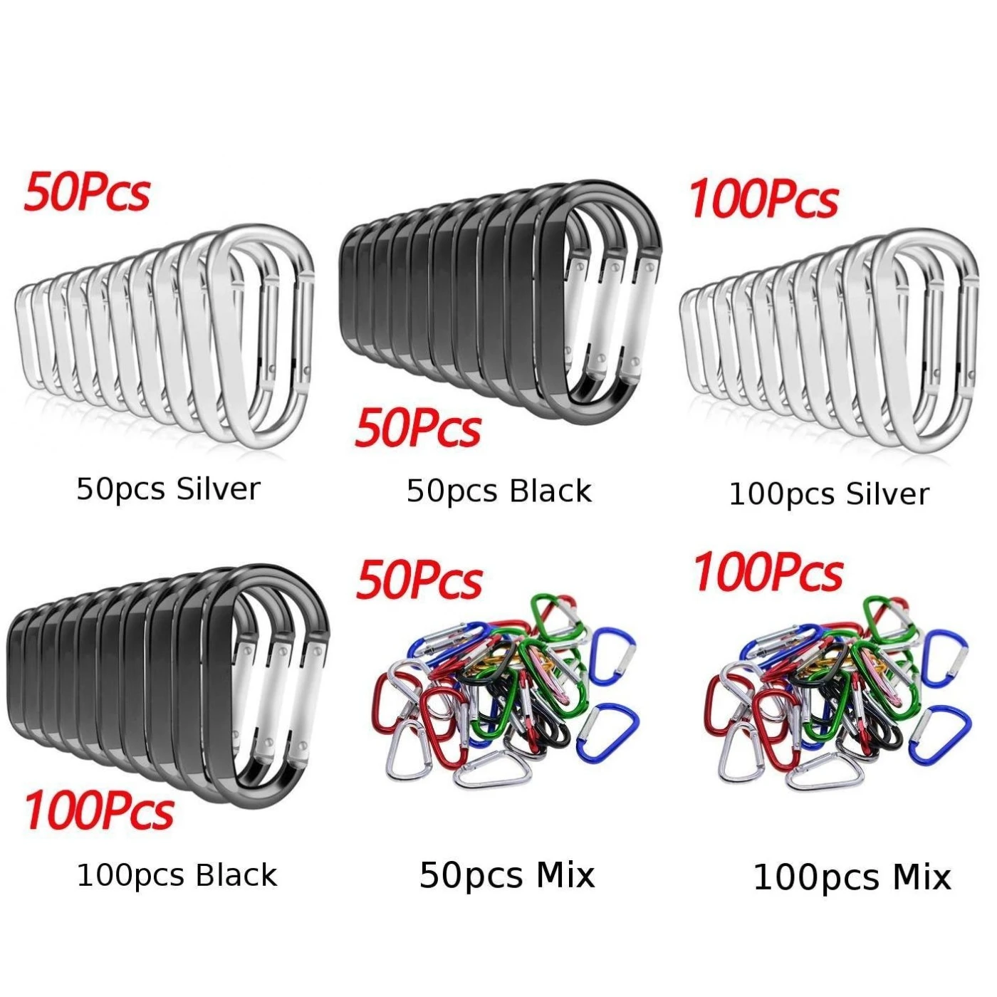 Small Key Chain Outdoor Buckles 50/100 pcs Silver/Black Carabiner Spring Belt Clip Durable High quality