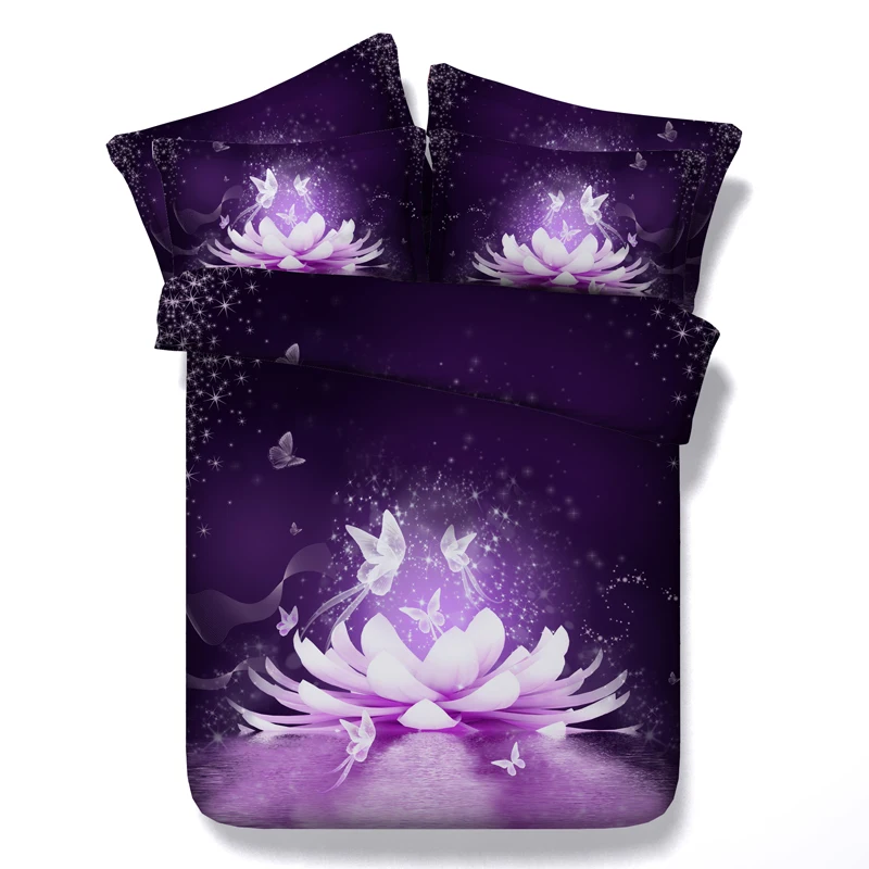 Purple Flowers Butterfly Bedding Sets Princess Girls Bed Linens