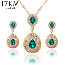 17KM Women bridal Wedding Jewelry Set Charm Crystal Water Drop Pendant Necklaces Earrings Sets Shininy Cubic Zircon bijoux femme