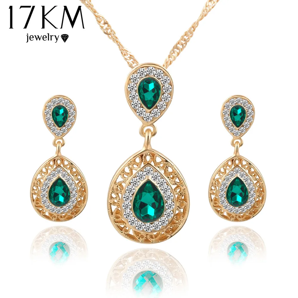 Women bridal Wedding Jewelry Sets Charm Crystal Water Drop Pendant