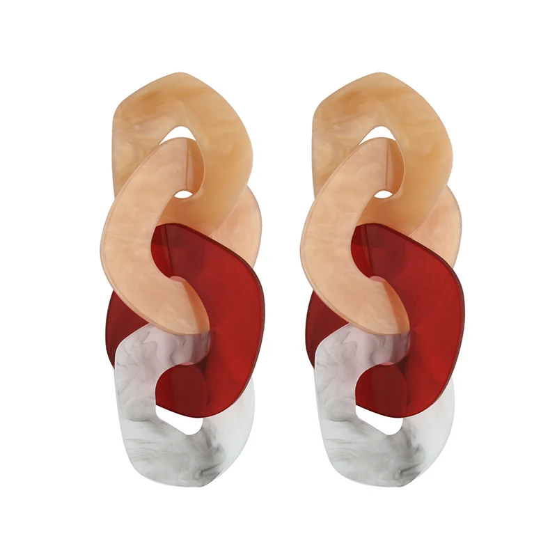 Girlgo New Za Resin Large Link Drop Earrings For Women Geometric Long Dangle Statement Earrings Fashion Party Jewelry Pendientes