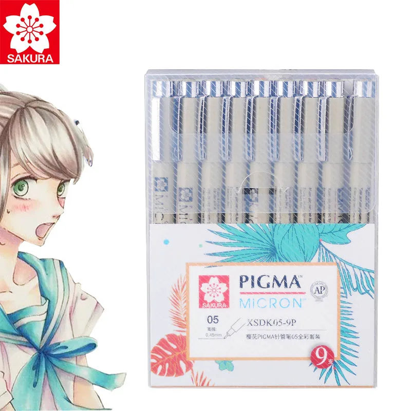 9 разных цветов Pigma Micron 05 0,45 мм линия для рисования иглы ручка водонепроницаемый эскиз искусство маркер для манги мультфильм Fineliner набор художника