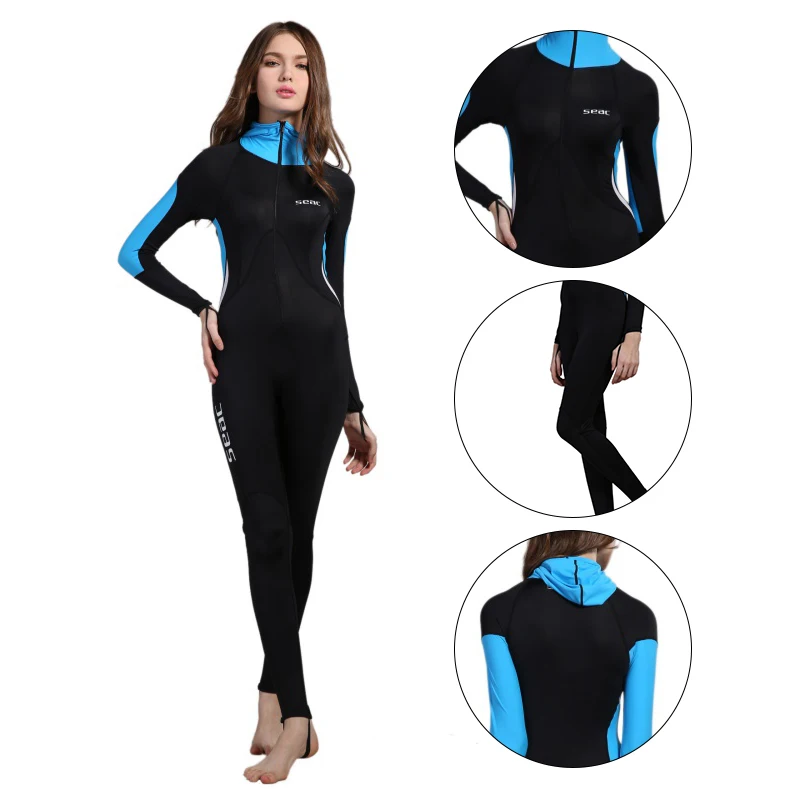 

Women Slim One-piece Wetsuits 0.5mm Swimwears Diving Suits Long Sleeves Surfing Rash Guards Snorkel Conjoined Swimsuit