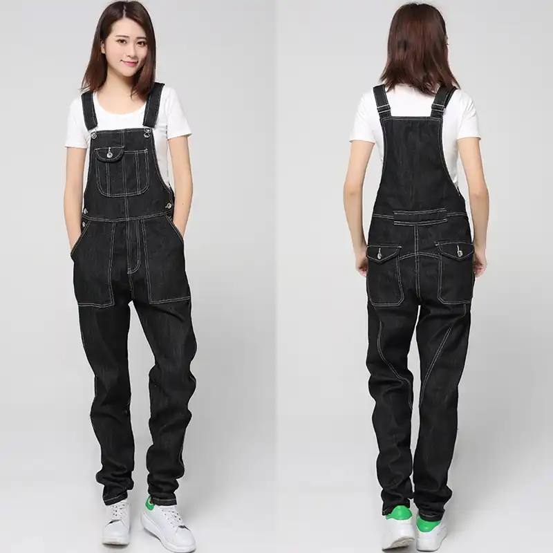 black denim overalls womens