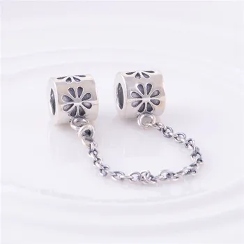 

Beads Fits European Charms Bracelets 100% 925 Sterling Silver Charm Sunflower Lock Safety Chain Bead DIY Jewelry Making SF001-N