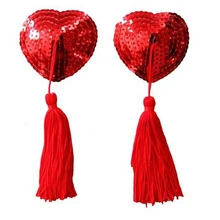 Сексуальные дамские, Женские Блестящие Блестки в форме сердца кисточки Невидимый для сосков наклейки на бюстгальтер(красный