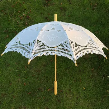 

Free shipping 3pcs/lot White & beige color Wedding Umbrella Lace Parasols handmade embroidery