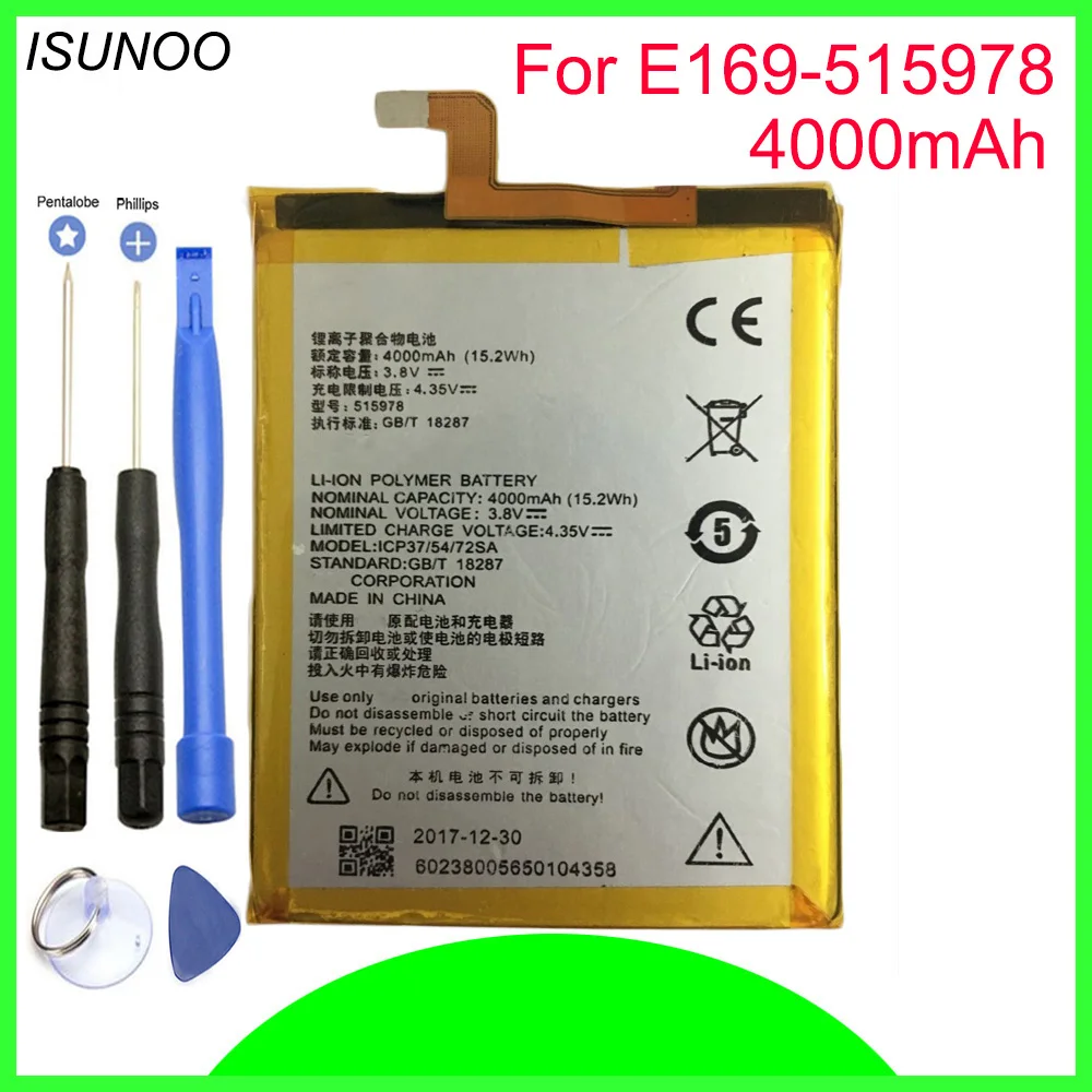 ISUNOO для ZTE Blade A452 аккумулятор мобильного телефона 4000 мАч E169 515978 X3 D2 Q519T с ремонтными