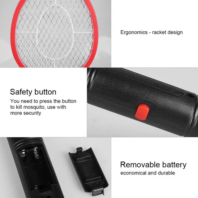 Summer Triple Nets House Attery Power Electric Fly Swatter Electric Pest Repeller Bug Zapper Racket Wireless Long Handle 4