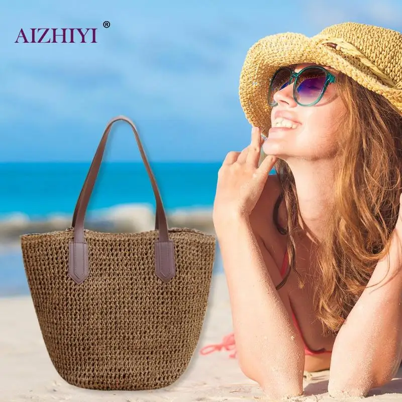 خمر ورقة حبل المنسوجة شنطة كتف الحياكة دلو أعلى-حقائب بيد الصيف حقيبة شاطئية للنساء السببية أكياس bolso موهير خمر ورقة حبل المنسوجة شنطة كتف الحياكة دلو أعلى-حقائب بيد الصيف حقيبة شاطئية للنساء السببية أكياس bolso موهير