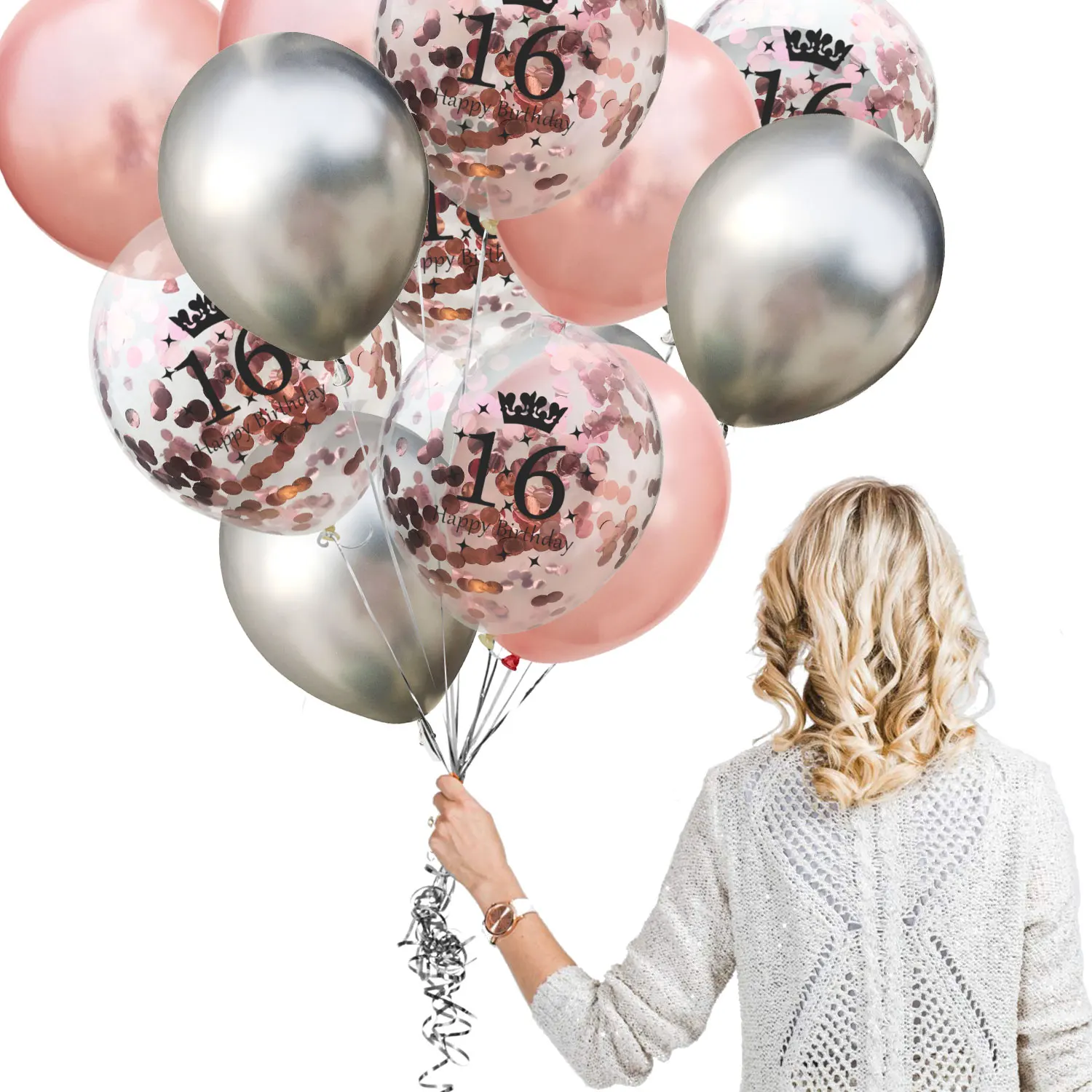 ZLJQ 15 p розовое золото конфетти для дня рождения воздушные шары металлический хромированный шар для 16 30 40 50 60 лет День рождения украшения - Цвет: 15pcs 16