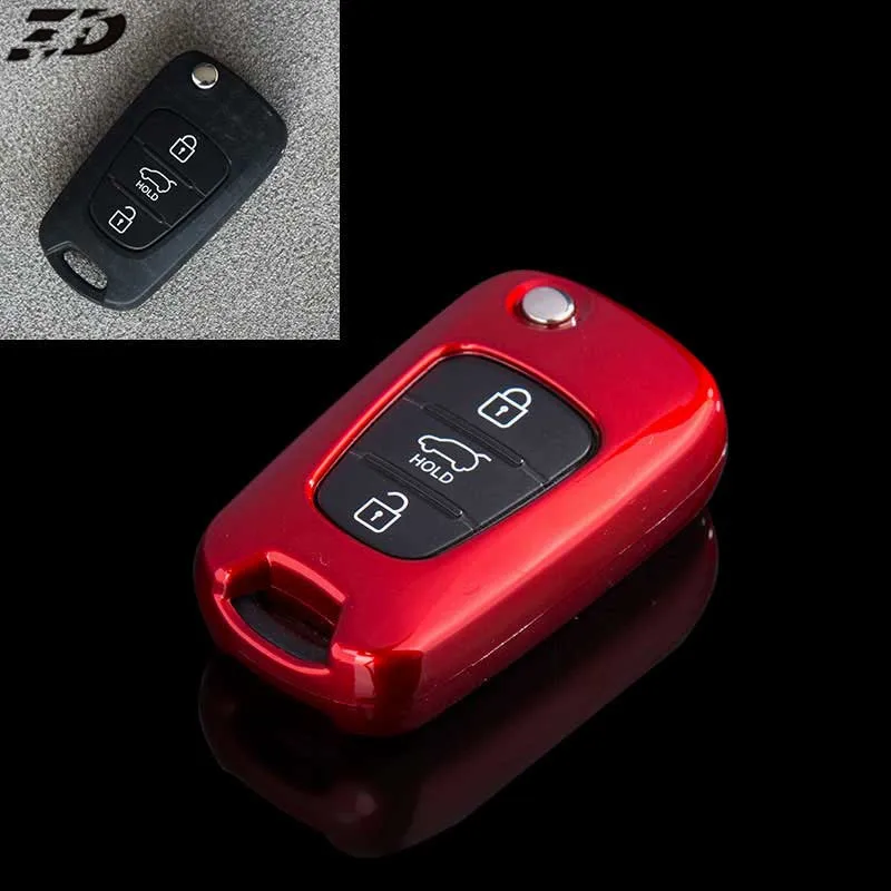 Чехол для ключей автомобиля Abs, подходит для hyundai Ix35 Verna Tucson Elantra, чехол для ключей автомобиля Kia K3 K3S K4 K5 Sportage Sorento, брелок - Название цвета: fold key red