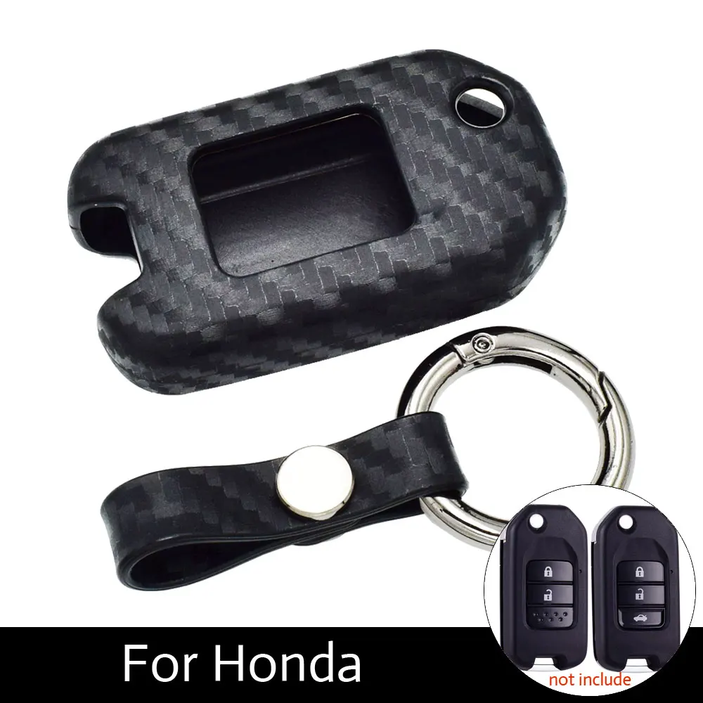 

Carbon Fiber Pattern Silicone Key Protection Cover Case For Honda CIVIC ACCORD ODYSSEY EURO CRIDER JADE 2014-2016 Flip Fob Key