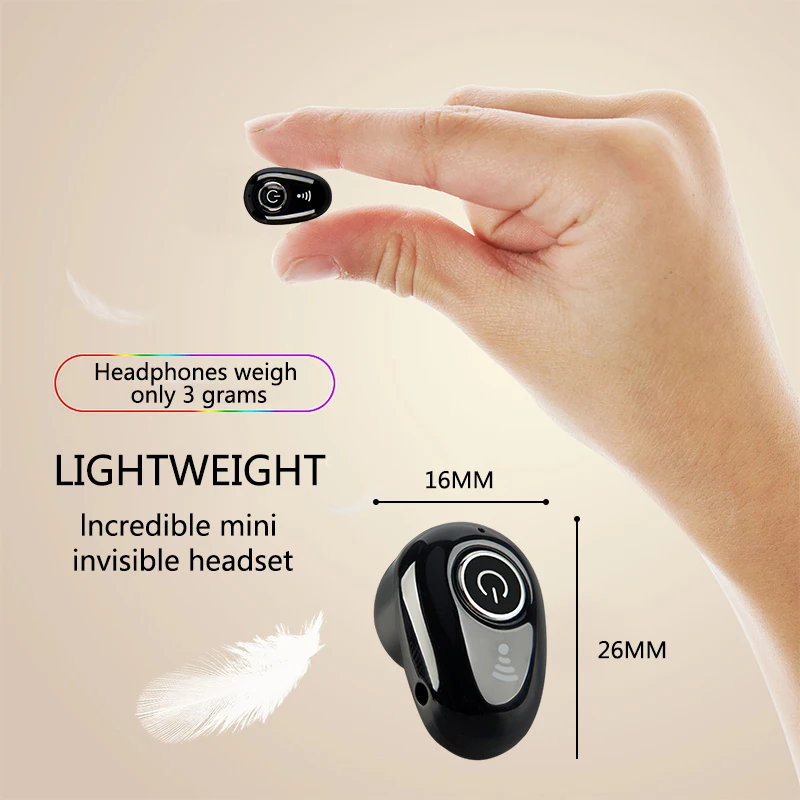 

S650 Mini Bluetooth Earphone Wireless Headphone In-Ear Invisible Earbuds Handsfree Headset Sport 50mAh with Mic for Phone