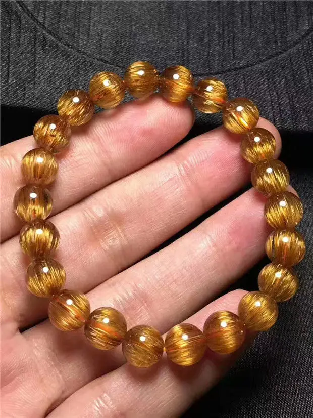 FREE SHIPPING Natural Gold Rutilated Quartz Titanium Crystal Beads