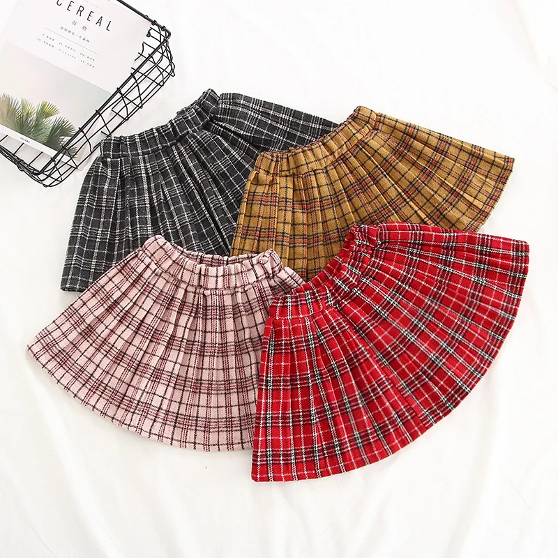 Г. Весна-осень; плиссированные юбки для девочек в Корейском стиле; шерстяная юбка для девочек в школьном стиле; плиссированная клетчатая юбка для малышей