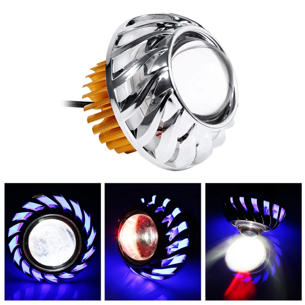 Faro per moto LED Lente per proiettore Dual Halo Angel Devil Eye Spot Light 4 colori Blu