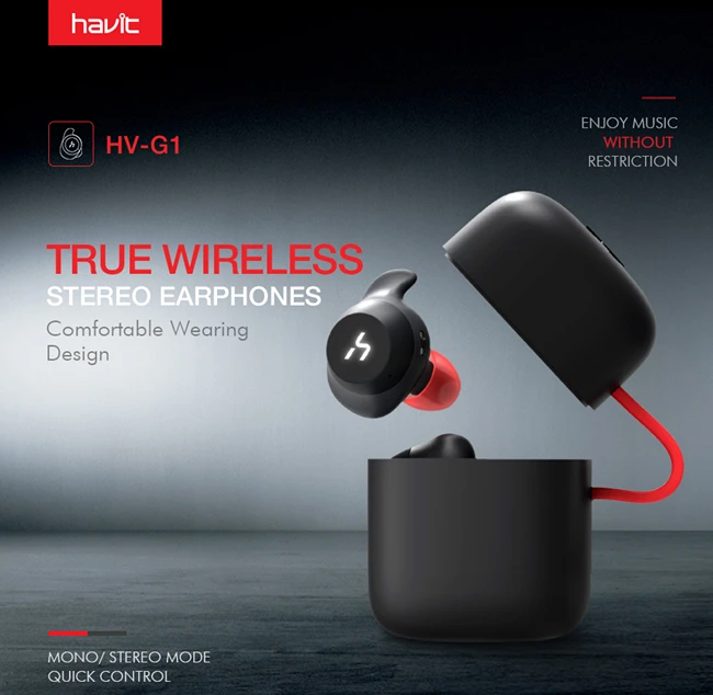 

DDO HAVIT TWS Bluetooth Earphone True Wireless Sport Earphone Waterproof Stereo Earbuds With Microphone for Handsfree Calls G1