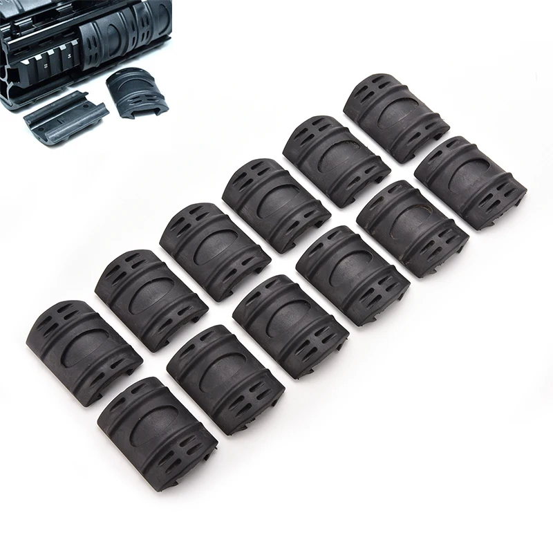 12 قطعة/الوحدة المطاط handguard رباعية السكك الحديدية يغطي التكتيكية ل picatinny/ويفر الألواح الحديدية المطاط غطاء الحرس الأسود يغطي بالجملة