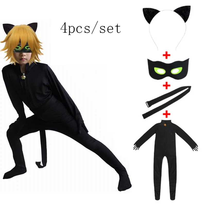 

Child Black Cat Noir Cosplay Costume Magic Halloween Christmas Jumpsuit Boy Adrian Marinette Super Hero Cosplay